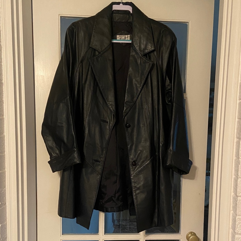 Black leather trench coat